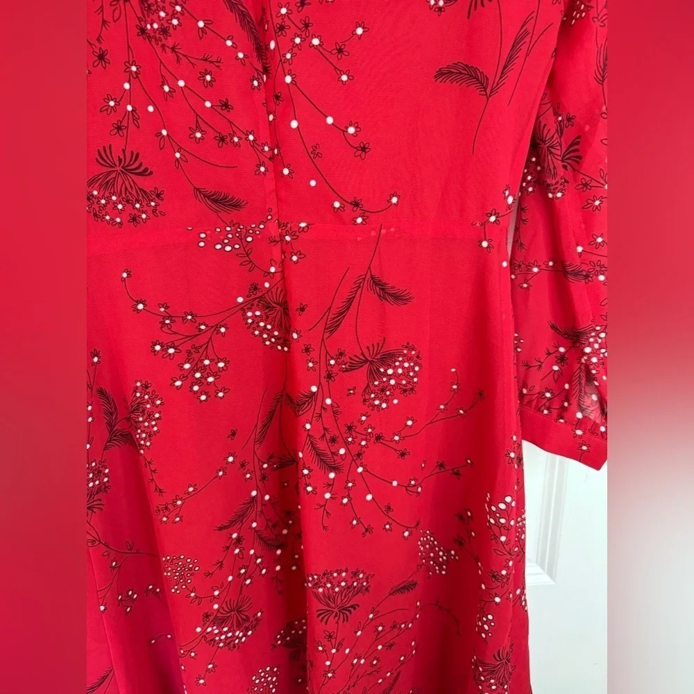Madewell Women’s Red Windswept Floral Hazelwood Wrap-Front Mini Dress - Size 2 - Picture 7 of 10